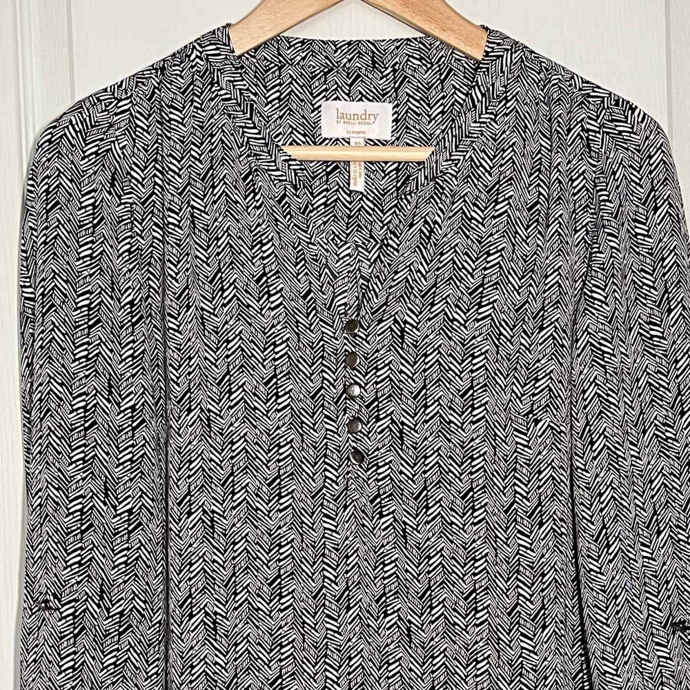 Laundry By Shelli Segal Chevron  Henley Tunic Blouse Classic Office Wear Boho XS - Picture 2 of 16